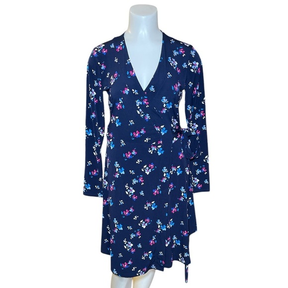 Banana Republic navy floral wrap dress sz XS Pet - Picture 1 of 6